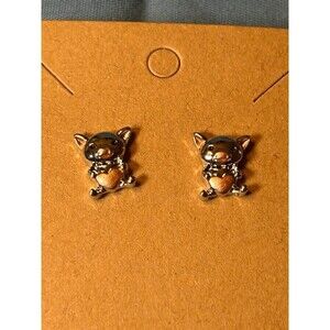 Adorable Silver Tone Piggy with Heart Earrings